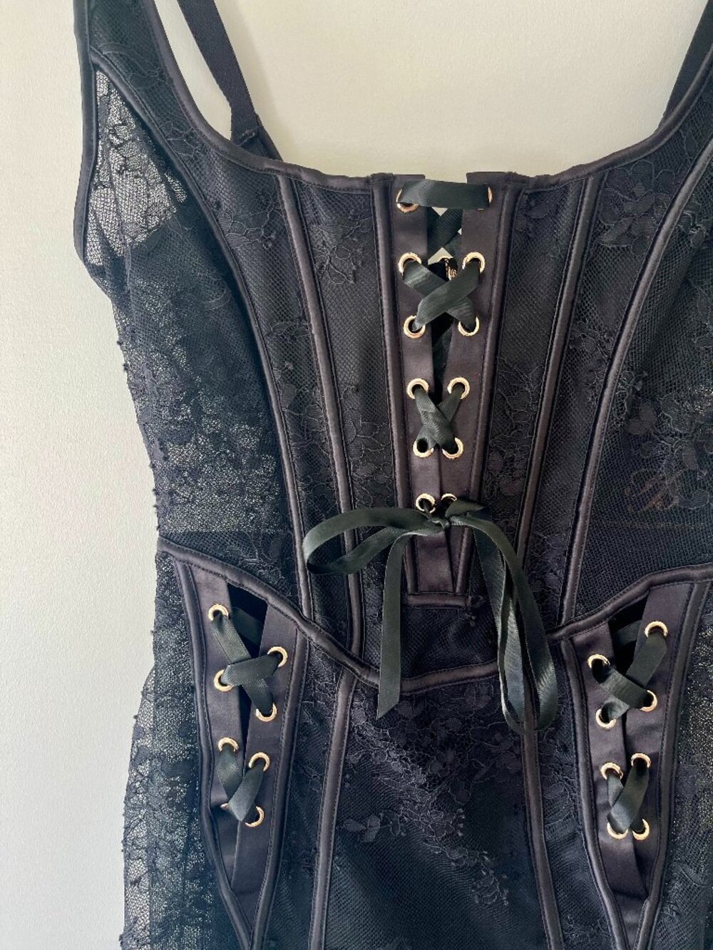 Honey Birdette Rebecca Black Lace Corset Dress